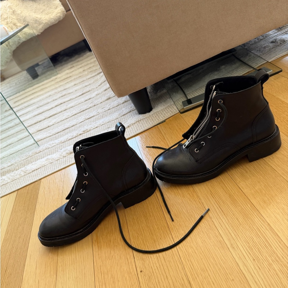 Rag & Bone Black Cannon Combat Boot Leather Front-Zip Ankle Boots for Women - Picture 9 of 12
